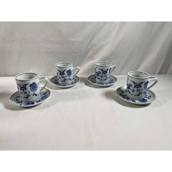 Set of 4 Blue Danube Japan Porcelain Tea Cup & Saucer Coffee Cup Tri-Handle #16 - Picture 1 of 6
